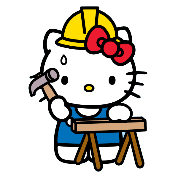 Hello Kitty wearing a yellow hard hat